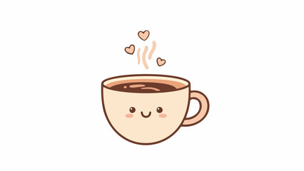 Obraz premium a cup of coffee with stream and heart icons simple kawaii cute flat vector