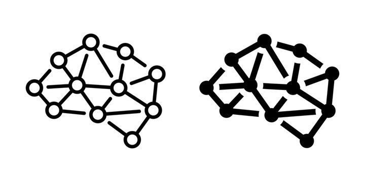 Neural network brain connections icon. Linear and silhouette style.