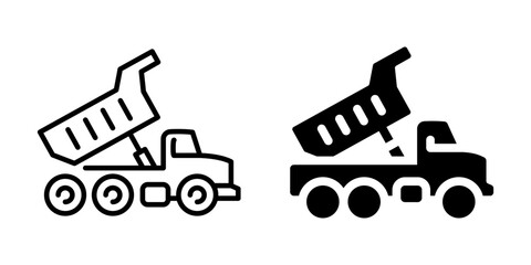 Dump truck unloading icon. Line and silhouette style. © LOBSTER LARRY