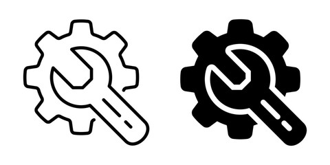 Gear and wrench icon. Line and silhouette style.