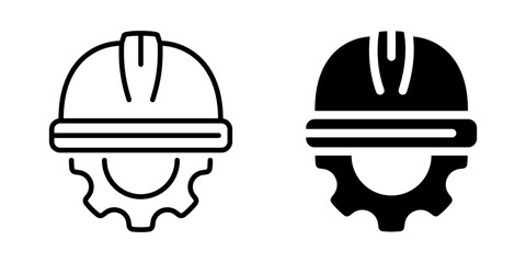 Engineer or construction management helmet icon. Line and silhouette style.