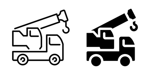 Crane truck icon. Line and silhouette style. © LOBSTER LARRY