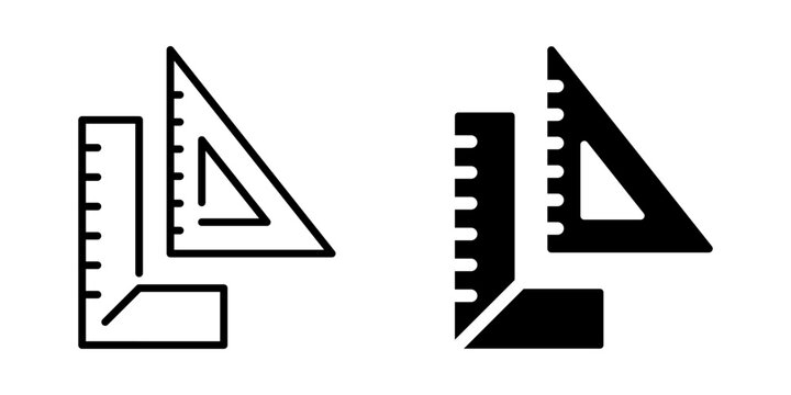 Ruler and triangle icon. Line and silhouette style.