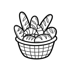 Fresh bread in basket line art food vector illustration