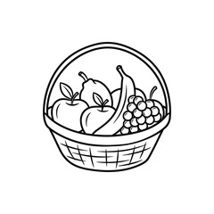 Fruit basket with fresh produce line art vector illustration