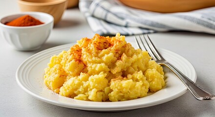 Nostalgic Food Photography of Golden Mash Potatoes With Paprika Sprinkle