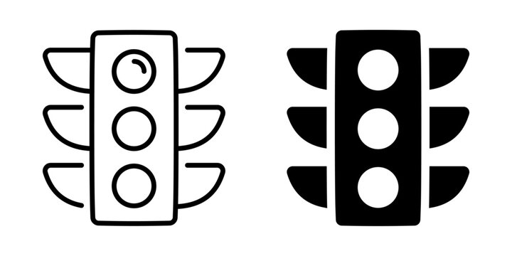 Minimalist traffic lights icon set: black and white outline and solid design