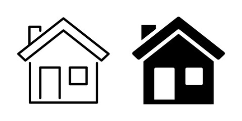 Minimalist black and white house icons: outline and solid designs