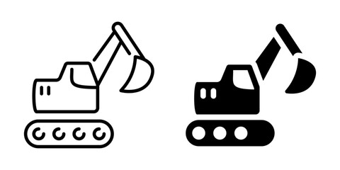 Obraz premium Excavator icons: minimalist black and white construction vehicle design