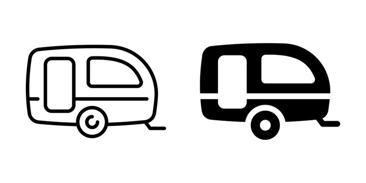 Minimalist caravan icons: line art and bold silhouette styles for modern design