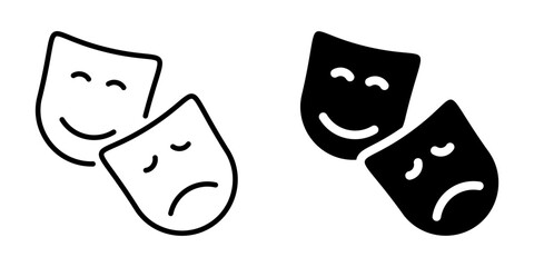 Classic theatre mask emoticons in bold and linear styles for drama themes