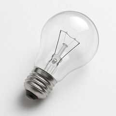 An isolated incandescent light bulb with a glass filament shines as a bright symbol of energy, innovation, and a creative electric idea against a pure white background