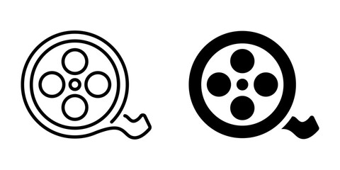 Fototapeta premium Vintage film reel icon set: minimalist line and solid style variations