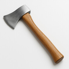 An old rusty iron hammer with a wooden handle is isolated on a white background alongside a sharp steel construction tool and a carpenter axe for professional carpentry work