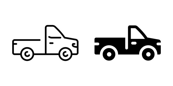 Outline and solid pickup truck icons in minimalist design