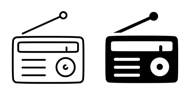 Retro radio icon set: minimalist black and white design
