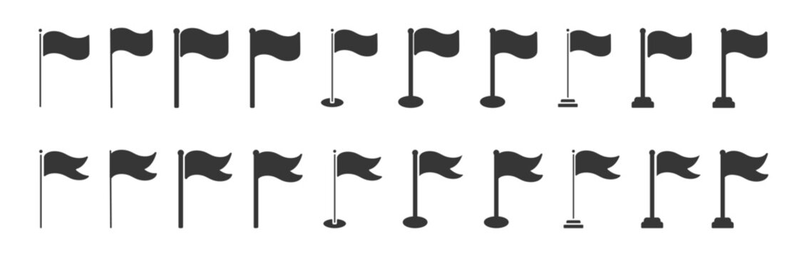 A simple glyph flag icon set multiple style collection	
 fluttering gently on a pole,.