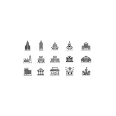 Obraz premium Icon set of various buildings isolated on transparent background