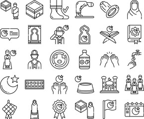 Islamic Religion and Culture Vector Outline Icon Set