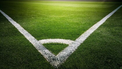 edge of a football playing surface with marked lines and grass