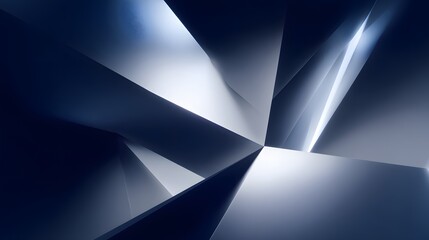 Abstract geometric shapes with light and shadow, modern digital art, dark blue background.