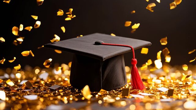 GraduationCelebrationwithRedTasselandGoldConfetti