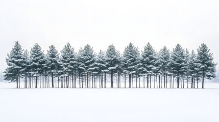 Fototapeta premium A Row Of Symmetric Evergreen Trees Covered In Heavy Snow