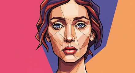 Geometric Portrait of a Woman - Abstract Face with Vibrant Colors and Lines.