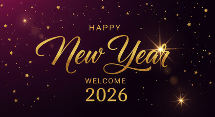 Happy new year welcome 2026 with golden stars celebration banner