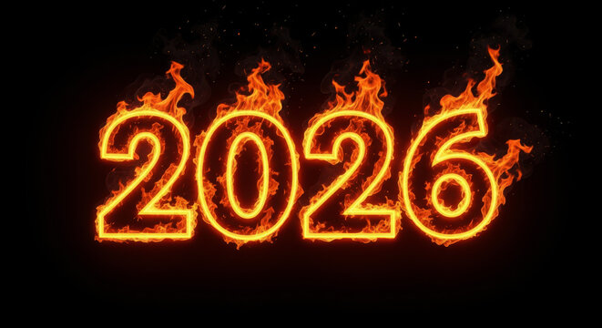 Two thousand twenty-six fiery numbers ignite intense future - Powered by Adobe