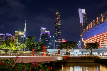 Night city view of Guangzhou , China