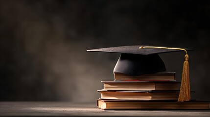 Academic Achievement - A Stack of Books and Graduation Cap Symbolizing Education and Knowledge.