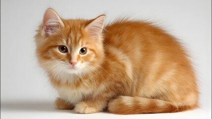 Adorable Orange Kitten with Fluffy Fur and White Chest Sitting Gracefully.
