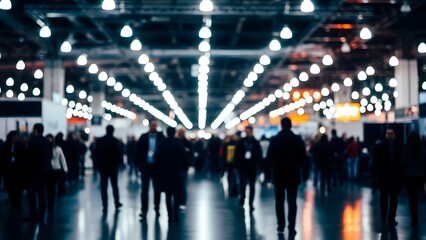 Crowd of people in a large indoor space with bright lights