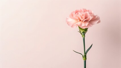 Obraz premium Delicate Pink Carnation Flower Isolated on Soft Pastel Background Gentle Lighting Minimalist Botanical Beauty