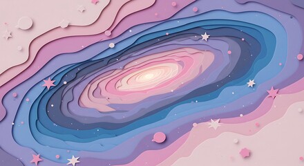 Layered Paper Art Galaxy in Dreamy Pastel Hues with a Glowing Cosmic Core.