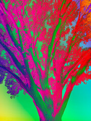 tree in bold psychedelic colors fills the whole picture space