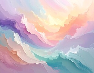 Abstract pastel artwork. Swirling, textured brushstrokes of light and airy colors create a dreamy scene