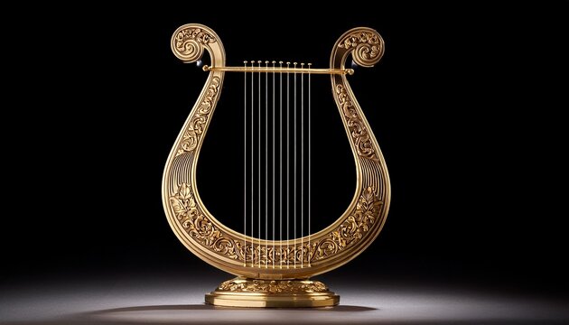 a golden lyre with an exquisite pattern and six strings
