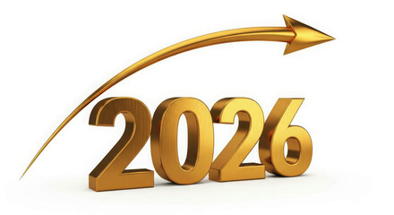 Golden 2026 numbers with upward arrow, future growth concept
