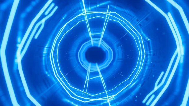 A Futuristic Journey Through a Dynamic Blue Portal: Exploring Depths of Light and Technology in a Hypothetical Cosmic Environment