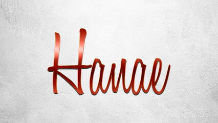 Red 3D text effect of Japanese name Hanae on silver background.