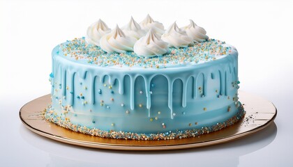 Pastel Blue Celebration Cake With White Icing And Sprinkles Isolated On Transparent Background Symbolizing Joy And Festivity