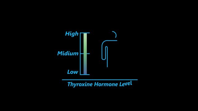 Thyroxine Hormonal health good level on high measure scale. Instrument scale with silhouette of man icon animation on black background. 4k video
