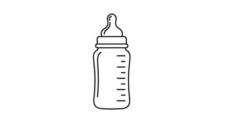 Simple line drawing of a baby bottle with measurement markings on a white background for infant feeding concepts.