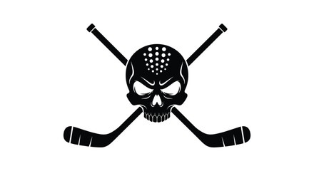 Aggressive graphic of a skull with a hockey helmet pattern and crossed hockey sticks for sports team logos.