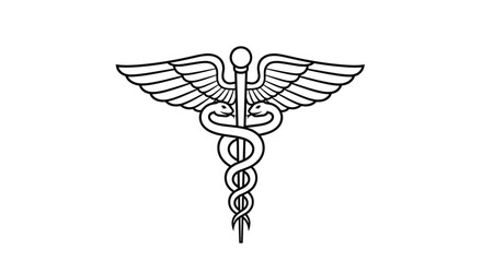 Classic medical caduceus symbol with two snakes and a winged staff representing healthcare and medicine.