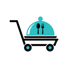 Black and teal food cart with utensils spoon fork