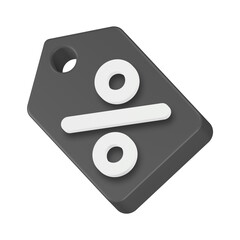 percent tag icon 3d render black button