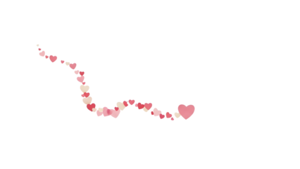 Scattered pink hearts isolated on transparent background